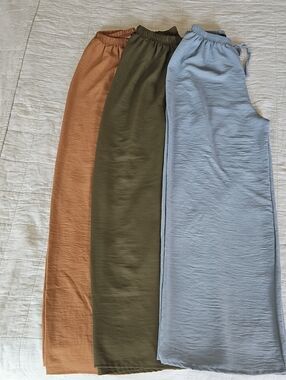 Modanisa Modest Elastic Waist Pull-On  Wide Bottoms - Blue, Olive, Tan Set Of 3